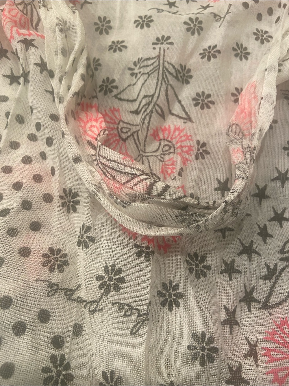 FREE PEOPLE BOHO Floral Cotton Voile BAG - Pink and Gray NEW - Picture 4 of 6